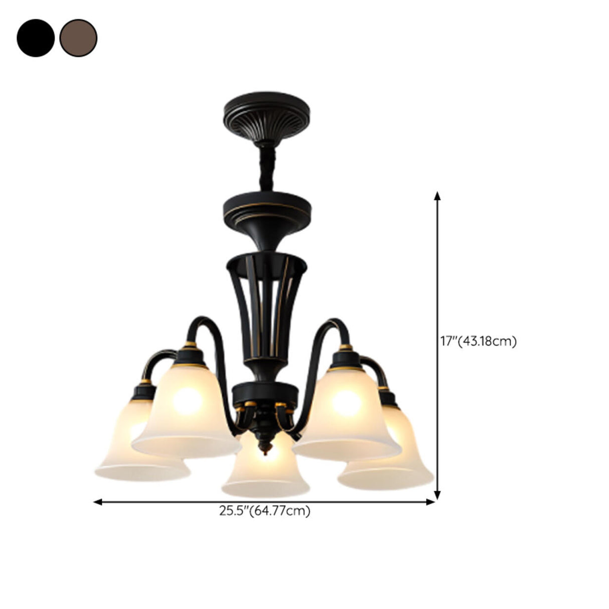 Antique Bronze White Glass Bell Shaped Chandelier Image - 27