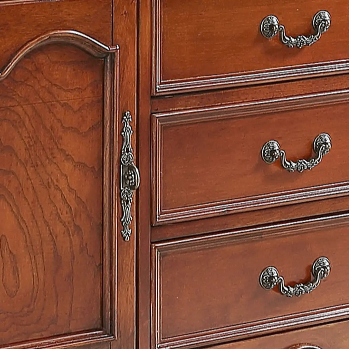 Antique Carved Wooden Kitchen Brown Tall China Cabinet Image - 7