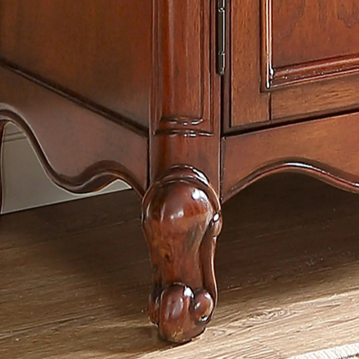 Antique Carved Wooden Kitchen Brown Tall China Cabinet Image - 9