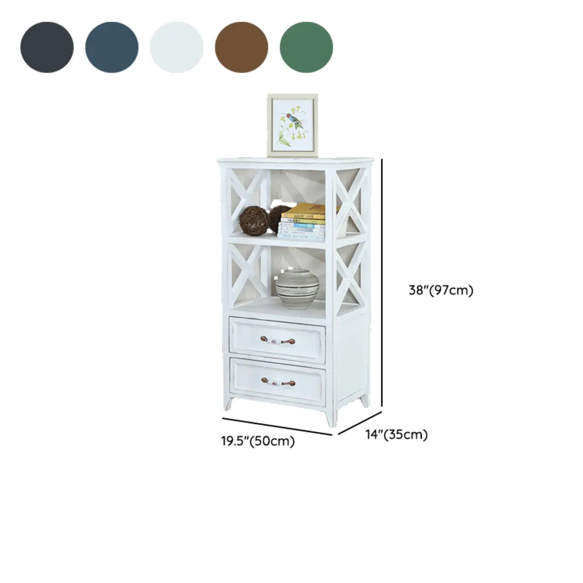 Antique Chic Open Back Vertical Wood Storage Bookcase