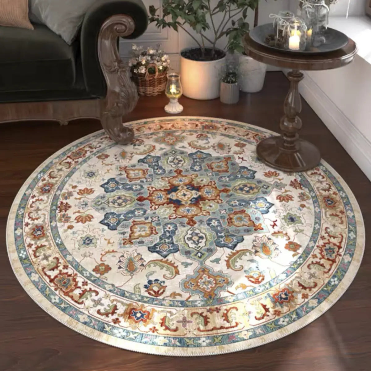 Antique Circular Southwestern Cotton Blue Area Rug Image - 1