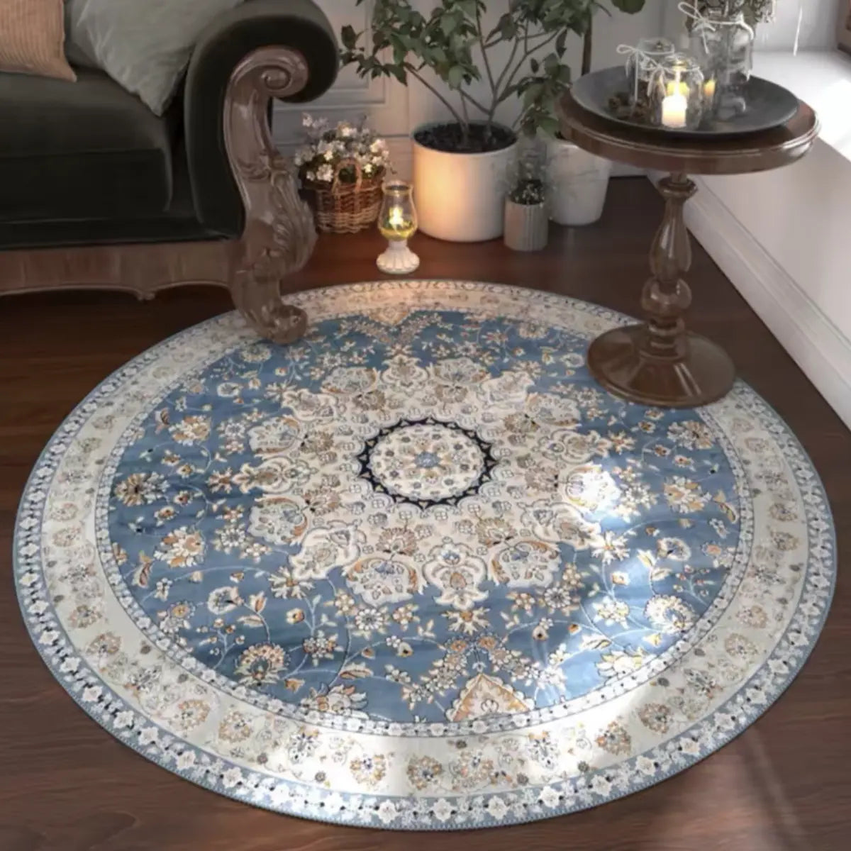 Antique Circular Southwestern Cotton Blue Area Rug Image - 10