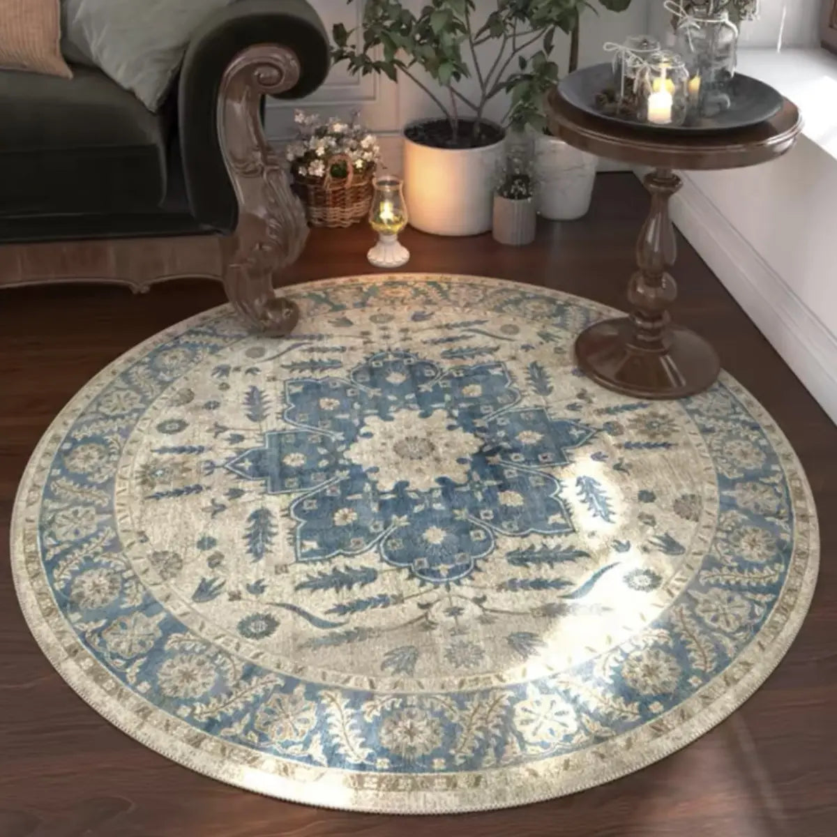 Antique Circular Southwestern Cotton Blue Area Rug Image - 12