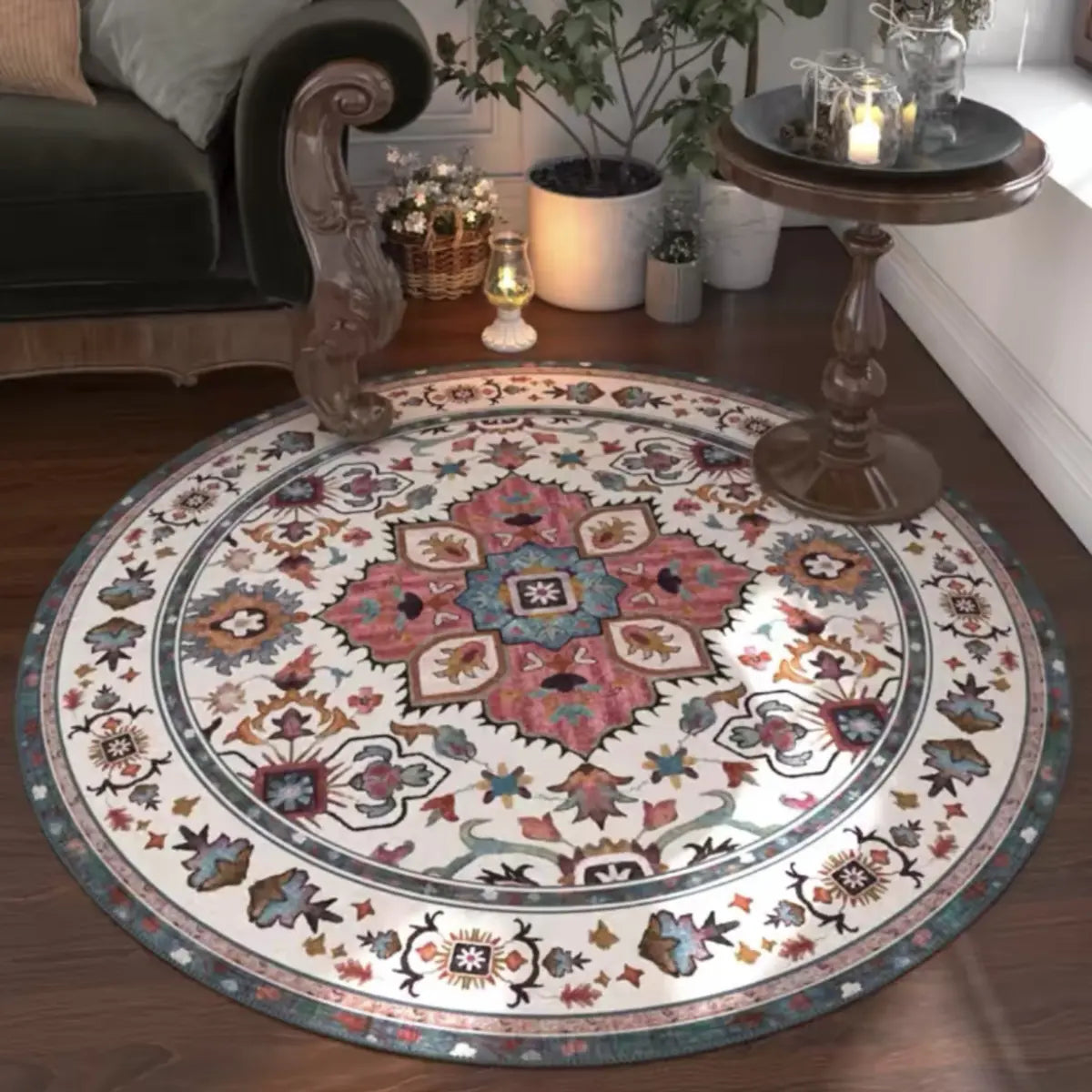 Antique Circular Southwestern Cotton Blue Area Rug Image - 13