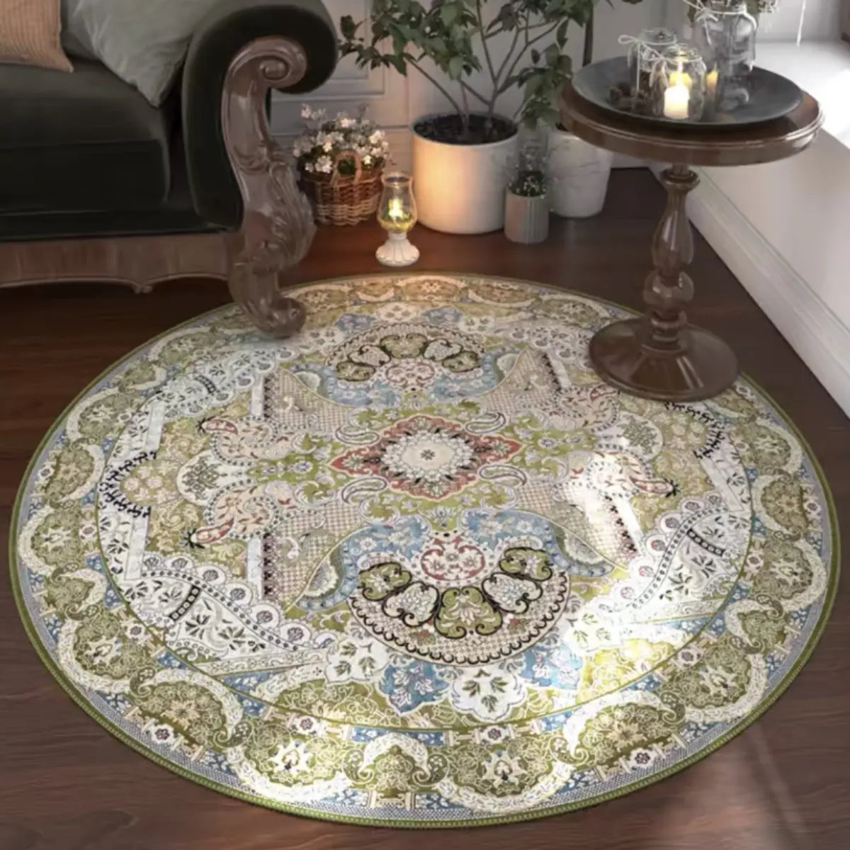 Antique Circular Southwestern Cotton Blue Area Rug Image - 4