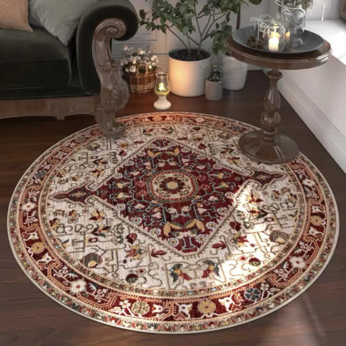 Antique Circular Southwestern Cotton Blue Area Rug Image - 5