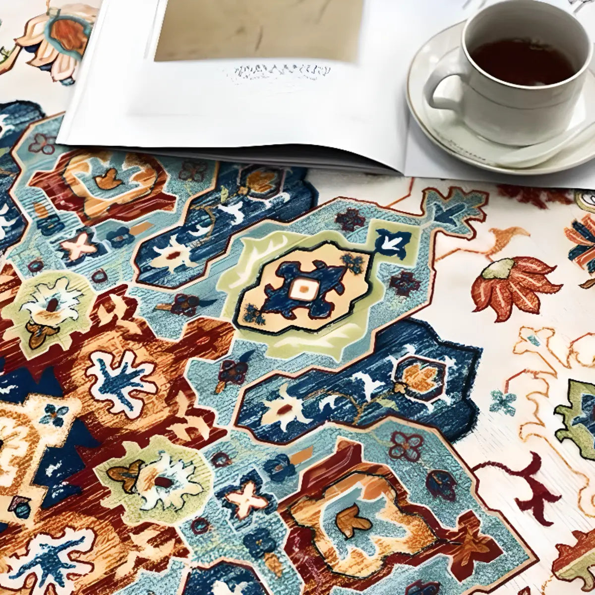 Antique Circular Southwestern Cotton Blue Area Rug Image - 7