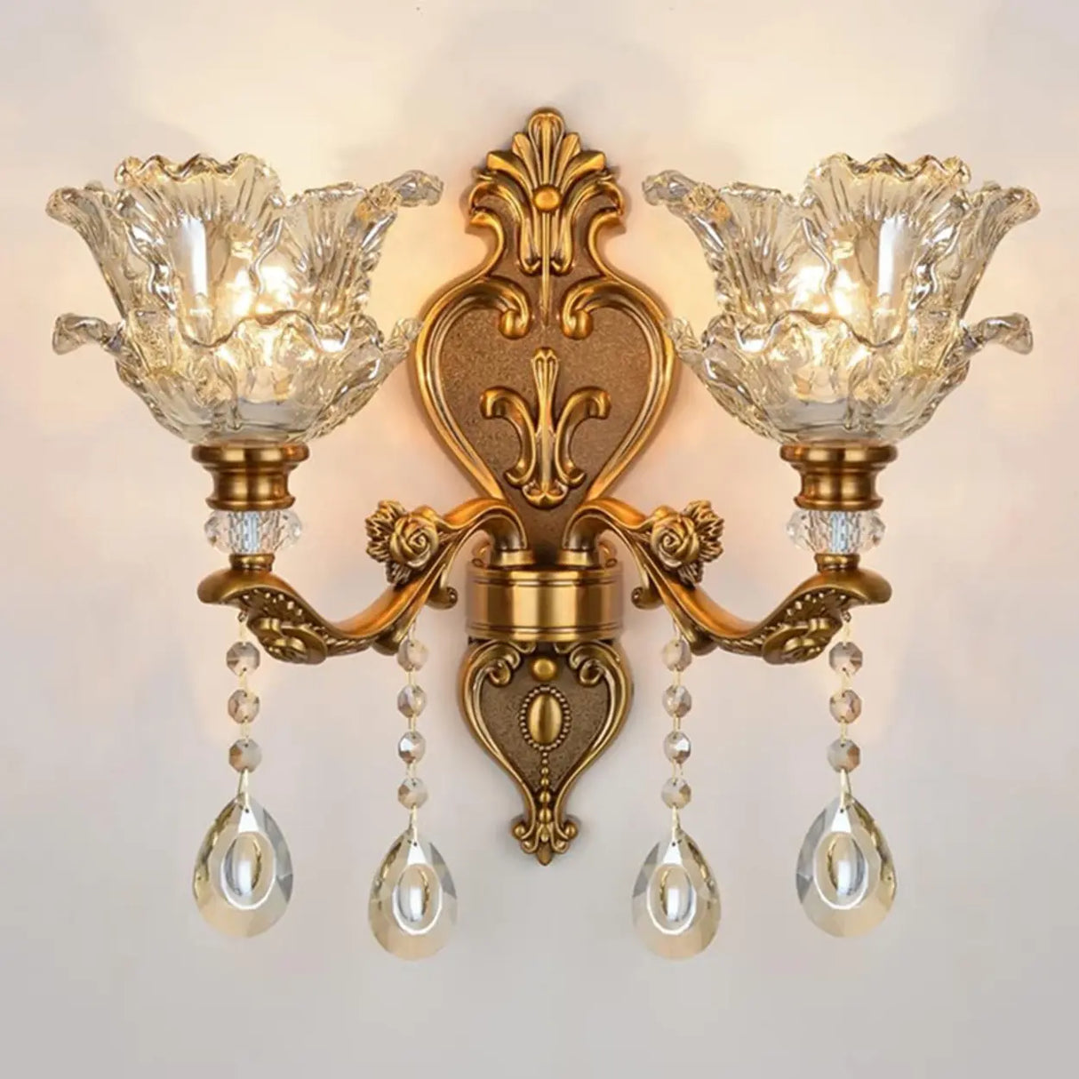 Antique Clear Glass Brass Geometric Wall Sconce Image - 2