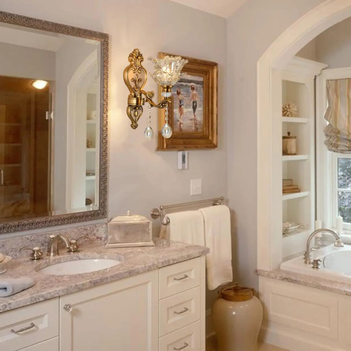 Antique Clear Glass Brass Geometric Wall Sconce Image - 1