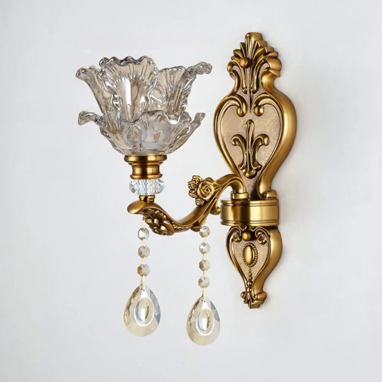 Antique Clear Glass Brass Geometric Wall Sconce Image - 9