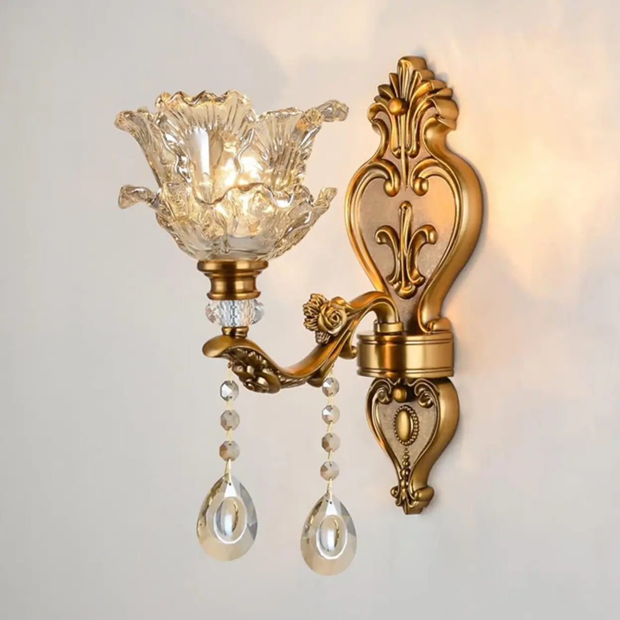 Antique Clear Glass Brass Geometric Wall Sconce Image - 6