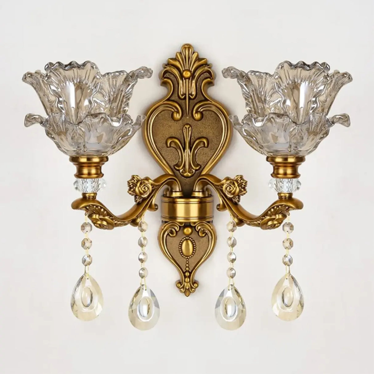 Antique Clear Glass Brass Geometric Wall Sconce Image - 7