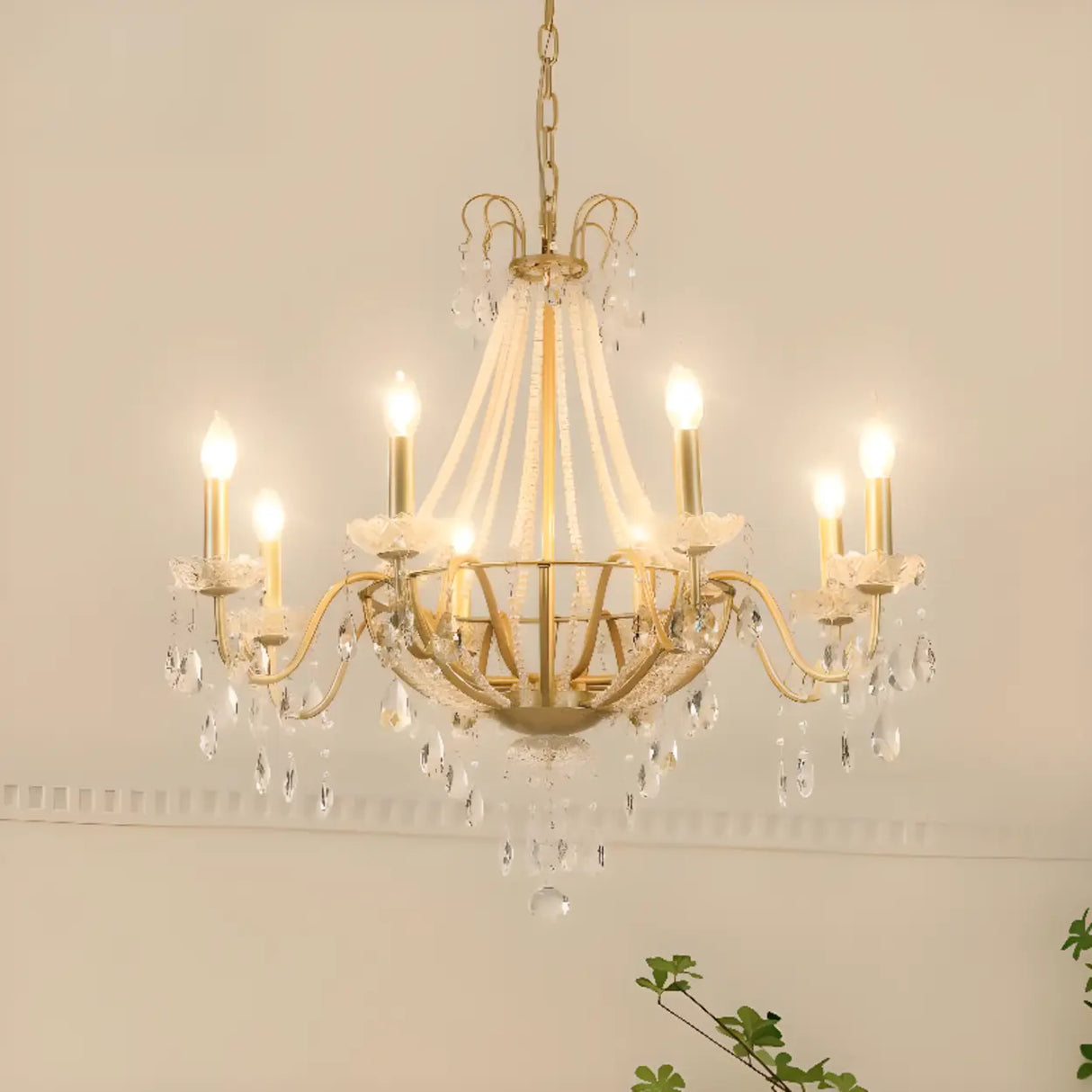 Antique Crystal Candle Gold Alloy Large Chandelier Image - 1