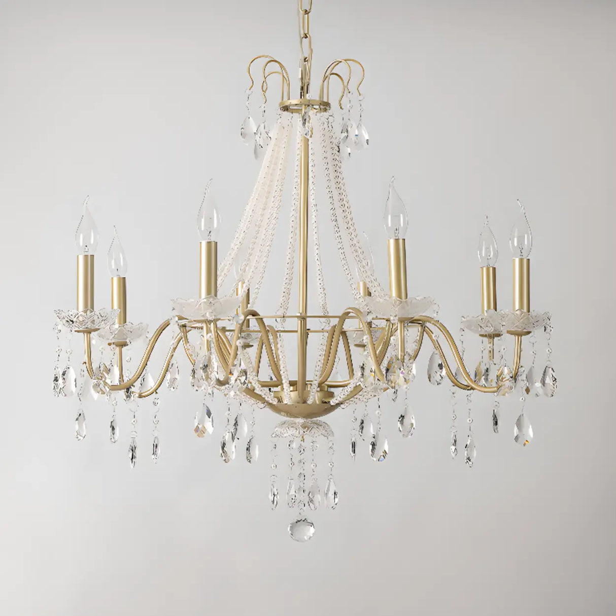 Antique Crystal Candle Gold Alloy Large Chandelier Image - 10