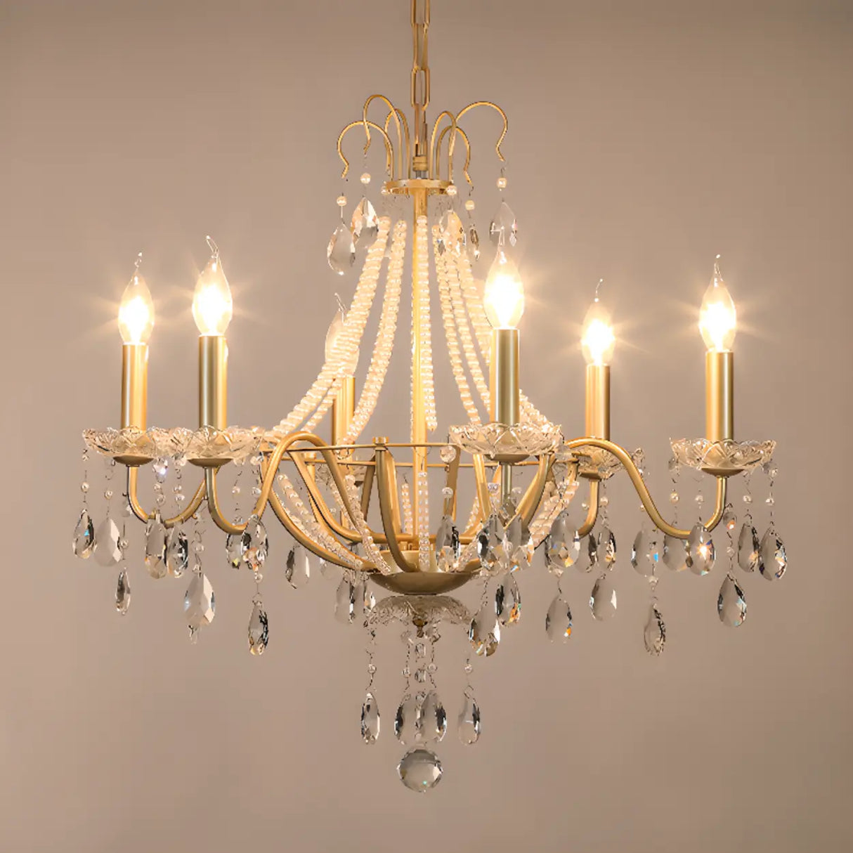 Antique Crystal Candle Gold Alloy Large Chandelier Image - 7