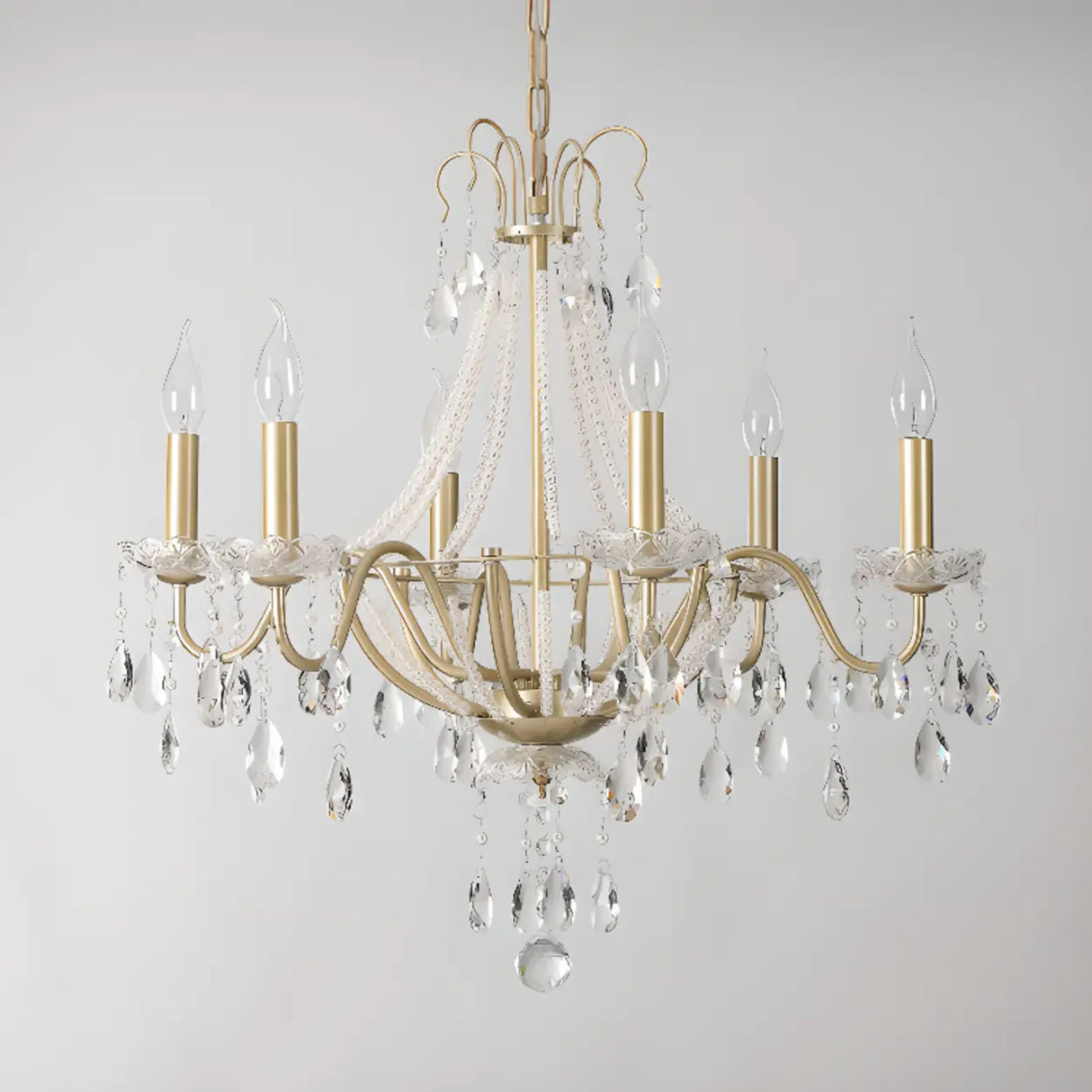 Antique Crystal Candle Gold Alloy Large Chandelier Image - 8