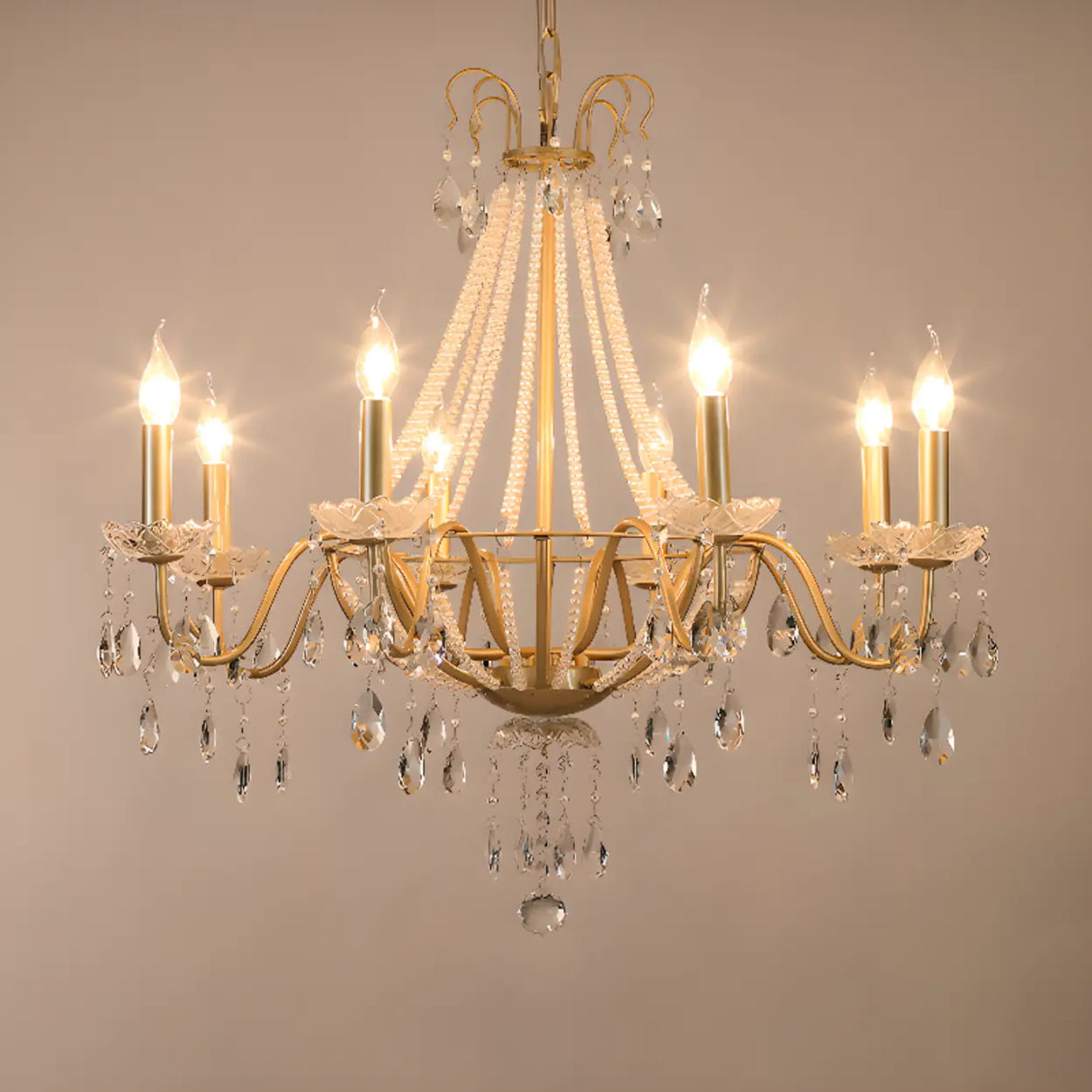 Antique Crystal Candle Gold Alloy Large Chandelier Image - 9