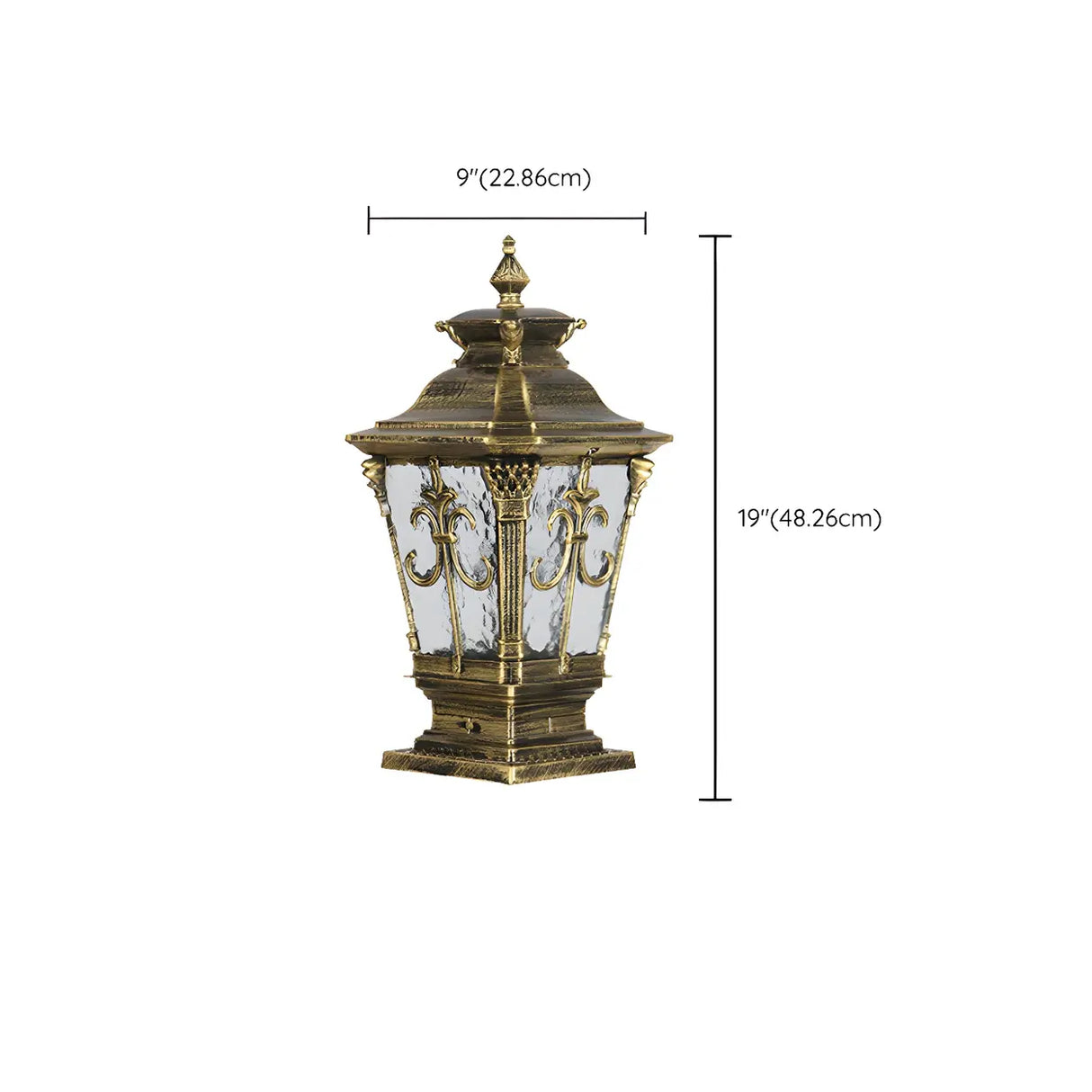 Antique Glass Panels Brass Outdoor Pillar Lantern Lamp