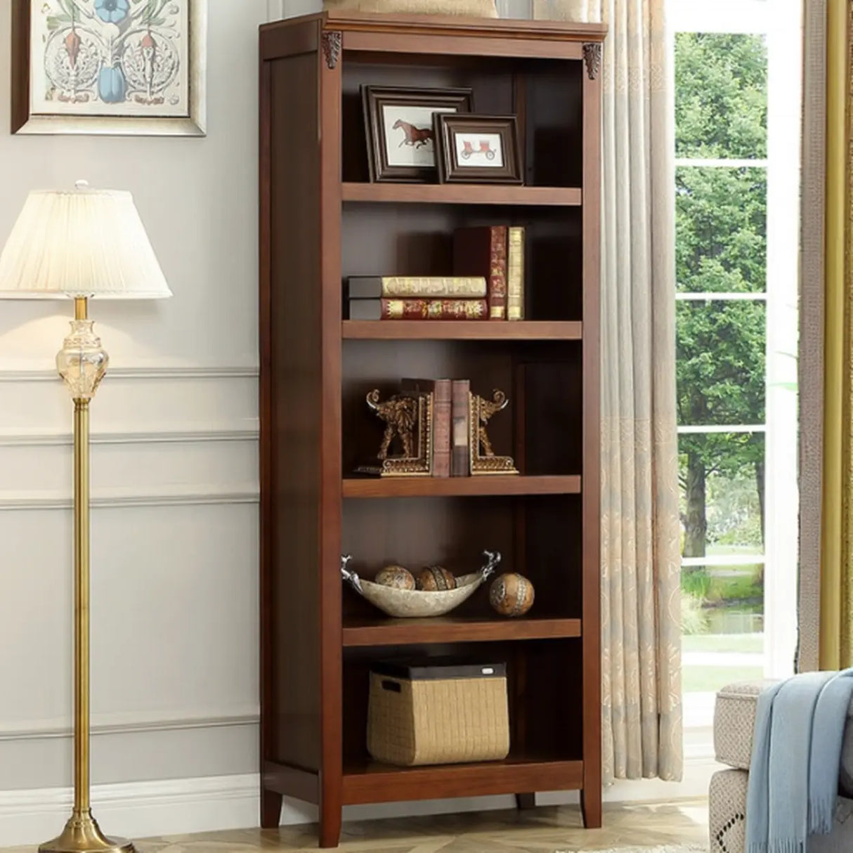 Antique Multi-shelf Brown Wood Timber Tall Bookcase Image - 1