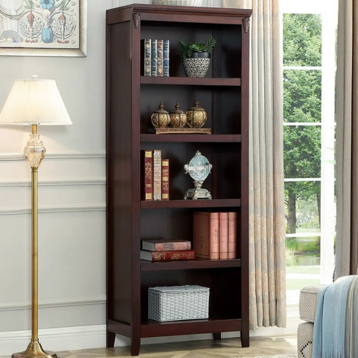 Antique Multi-shelf Brown Wood Timber Tall Bookcase Image - 3