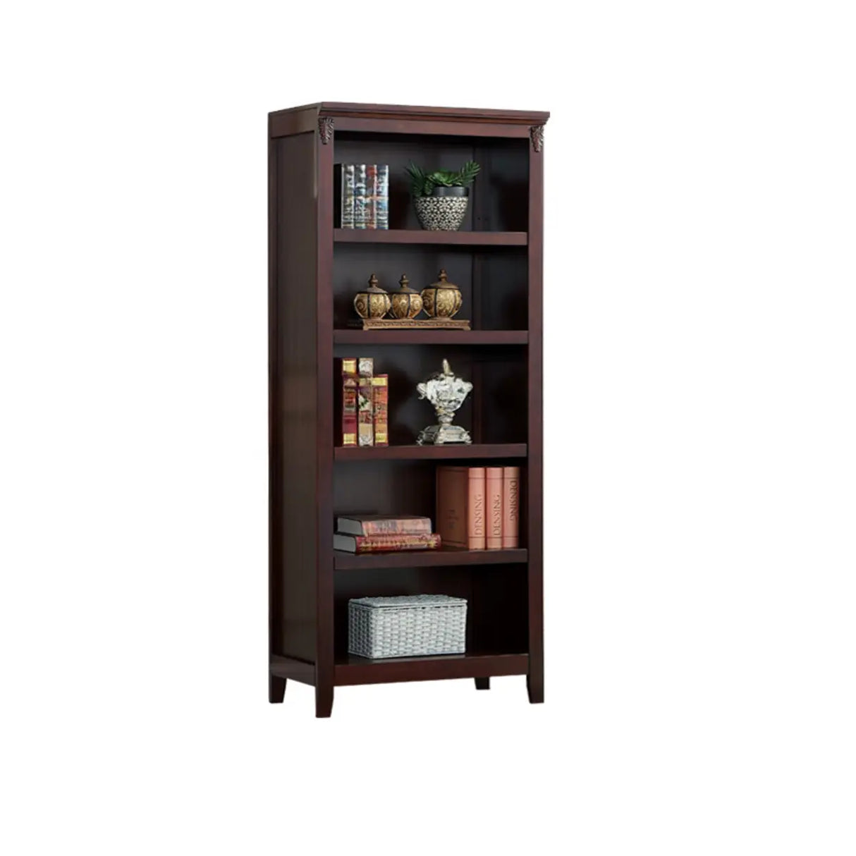 Antique Multi-shelf Brown Wood Timber Tall Bookcase Image - 4