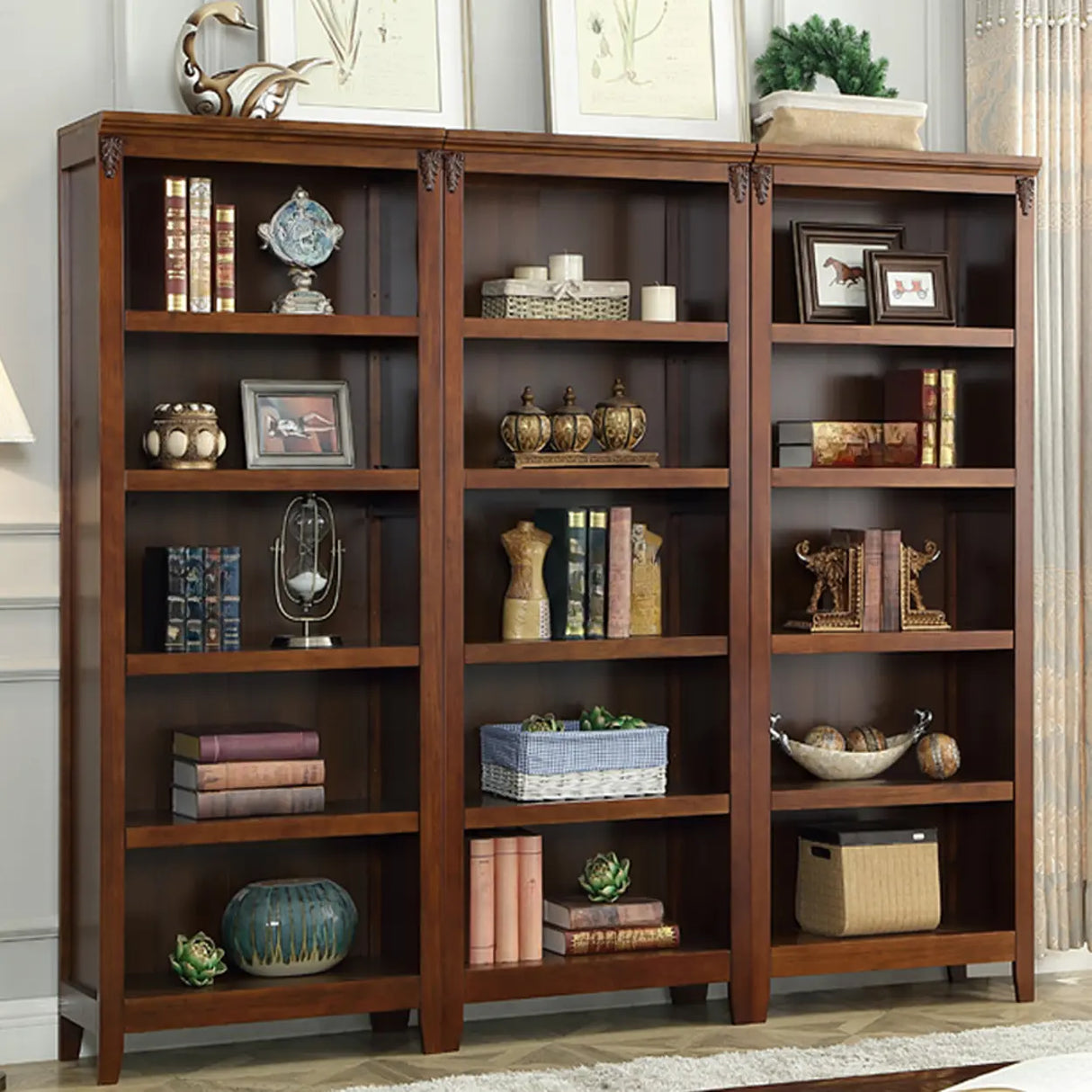 Antique Multi-shelf Brown Wood Timber Tall Bookcase Image - 6