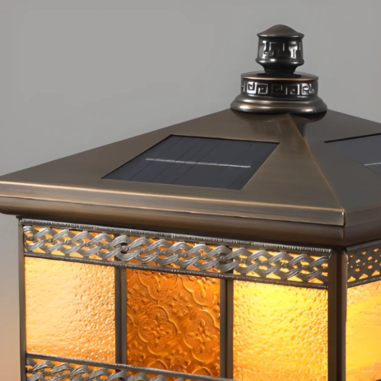 Antique Outdoor Bronze Solar Color-Changing Pillar Light Image - 8