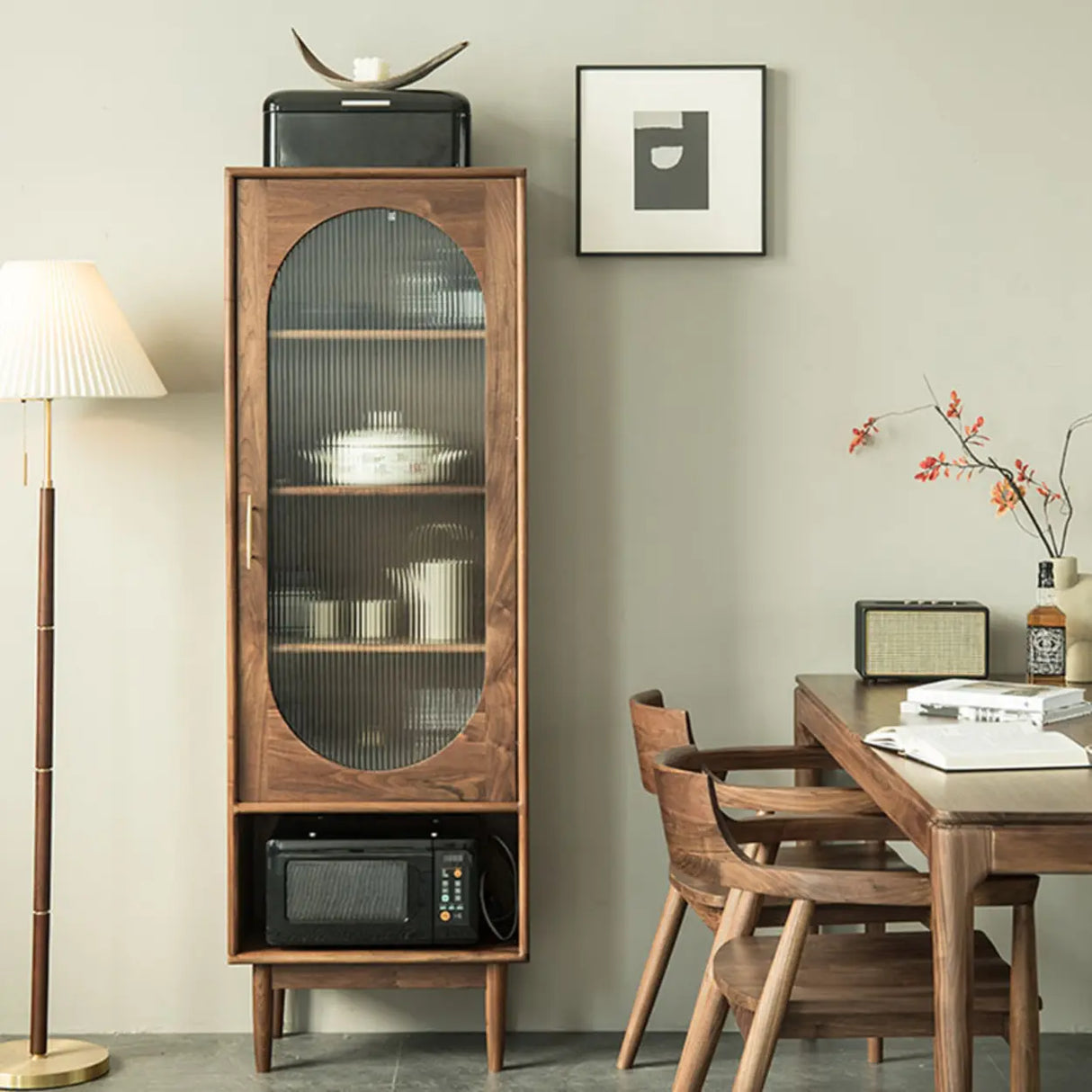 Antique Oval Glass Door Closed Wood Organizer Bookcase Image - 3