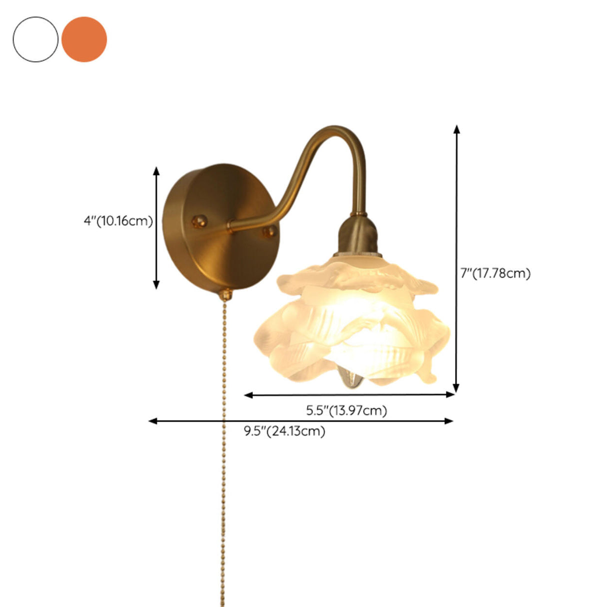 Antique Pink Floral Brass Wall Sconce with Switch