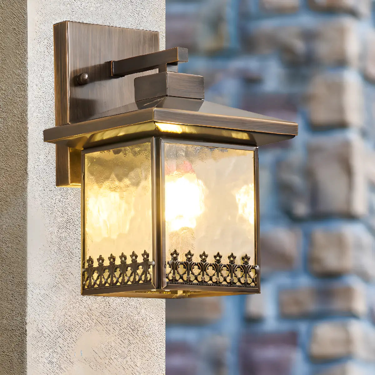 Antique Square Brass Outdoor Wall Lantern Image - 1