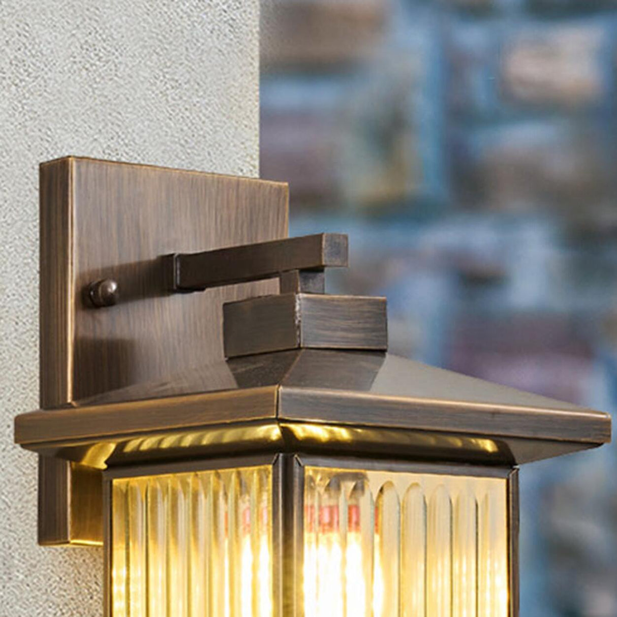 Antique Square Brass Outdoor Wall Lantern Image - 10