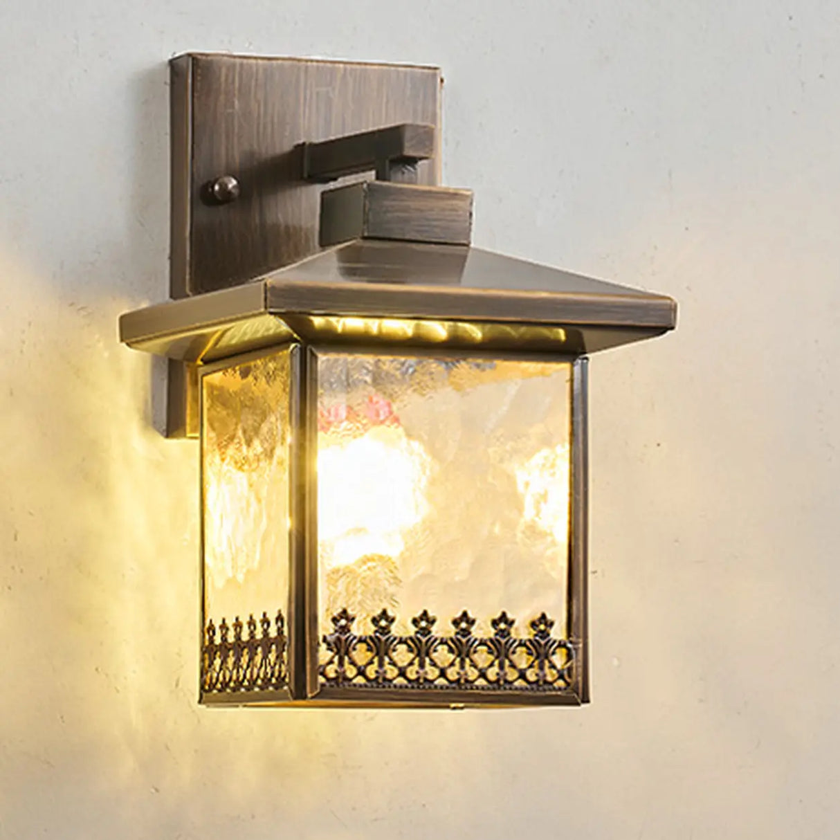 Antique Square Brass Outdoor Wall Lantern Image - 3