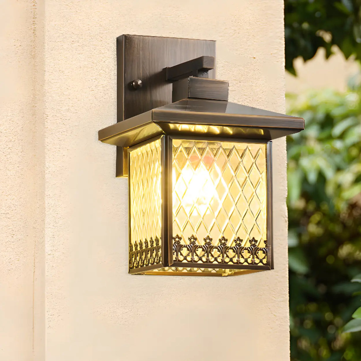 Antique Square Brass Outdoor Wall Lantern Image - 4