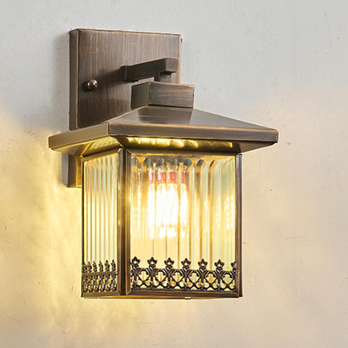 Antique Square Brass Outdoor Wall Lantern Image - 5