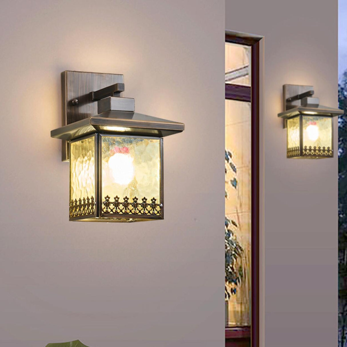 Antique Square Brass Outdoor Wall Lantern Image - 6