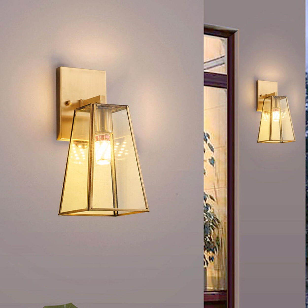 Antique Square Brass Outdoor Wall Lantern Image - 8