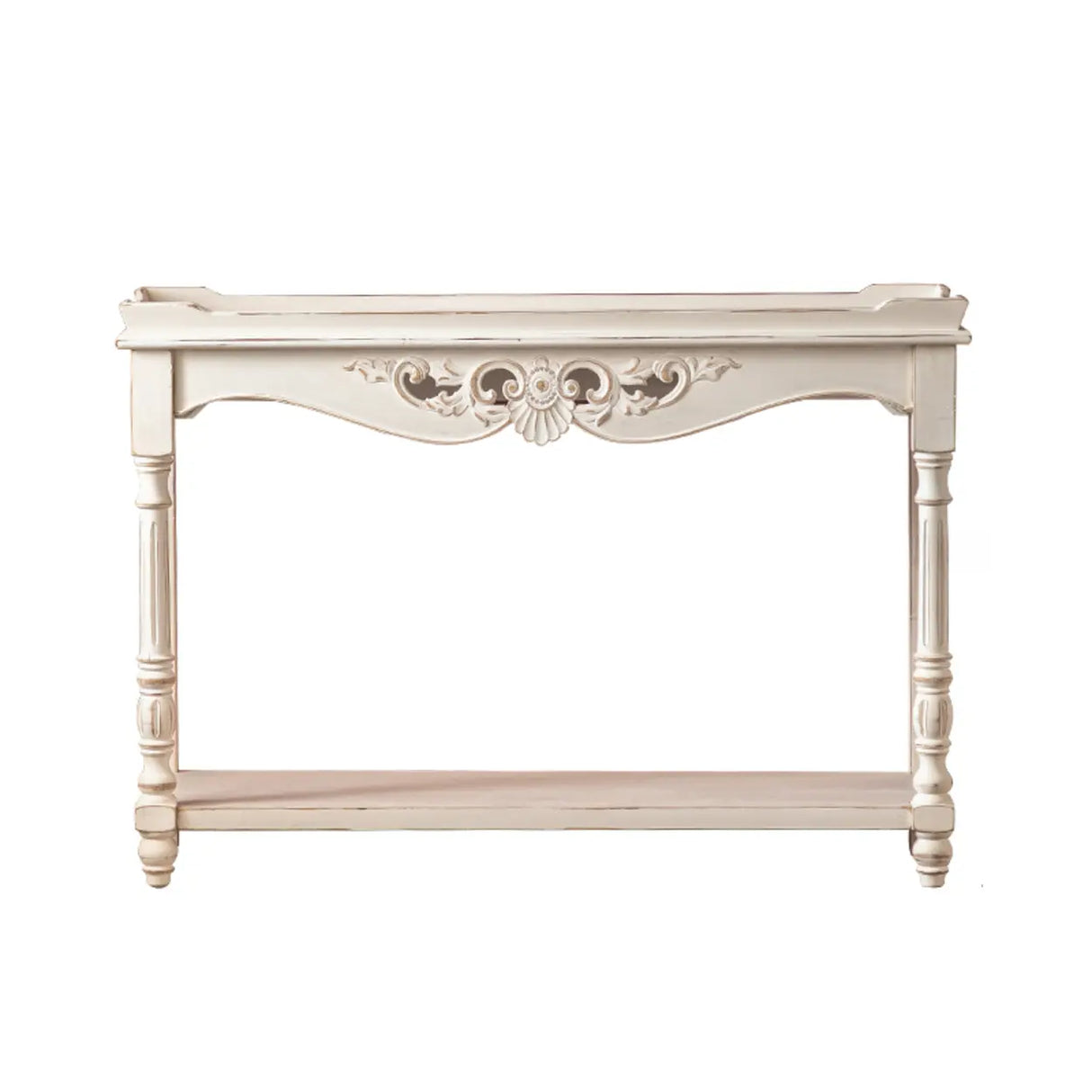 Antique Storage Carved Wood Console Table with Shelf Image - 11