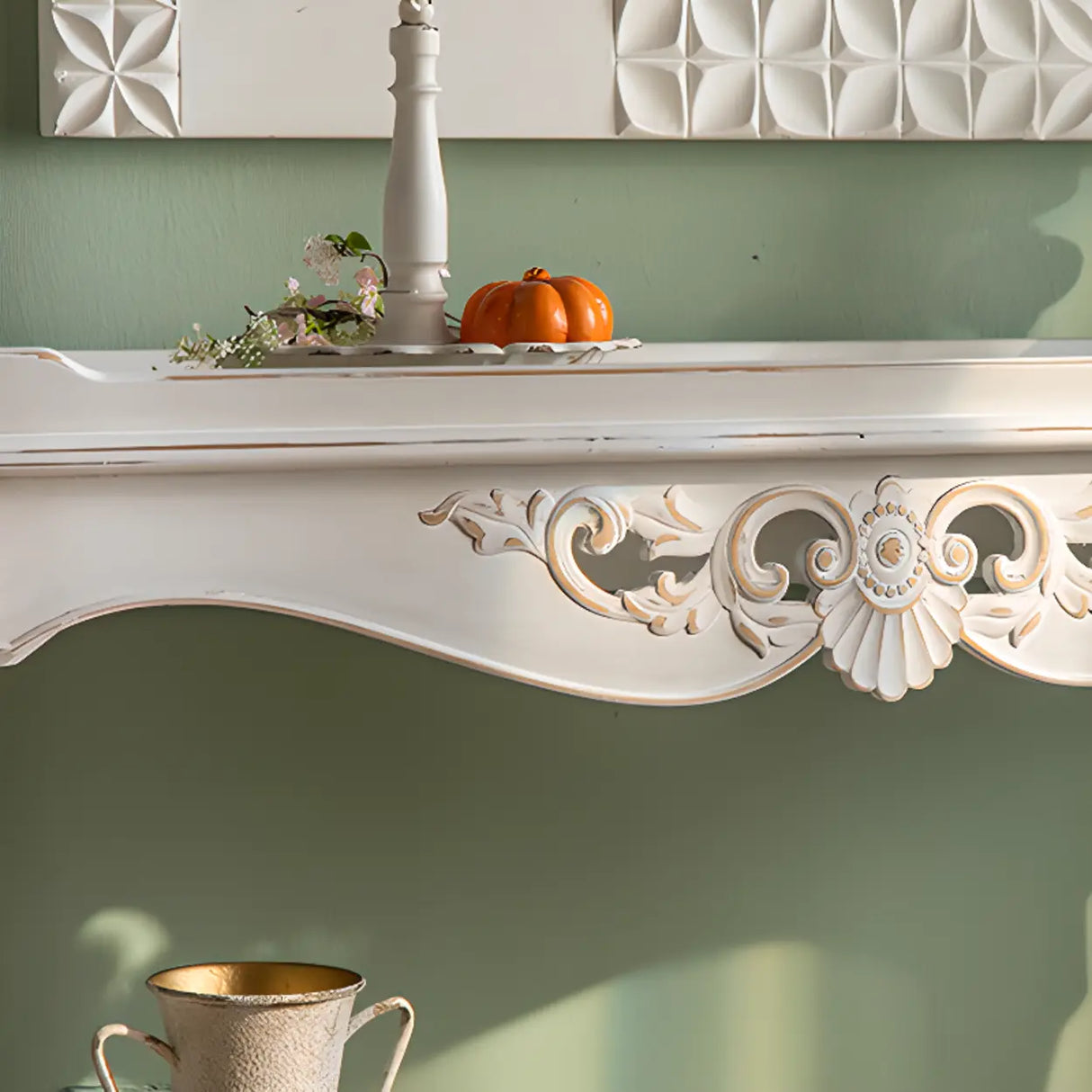 Antique Storage Carved Wood Console Table with Shelf Image - 13