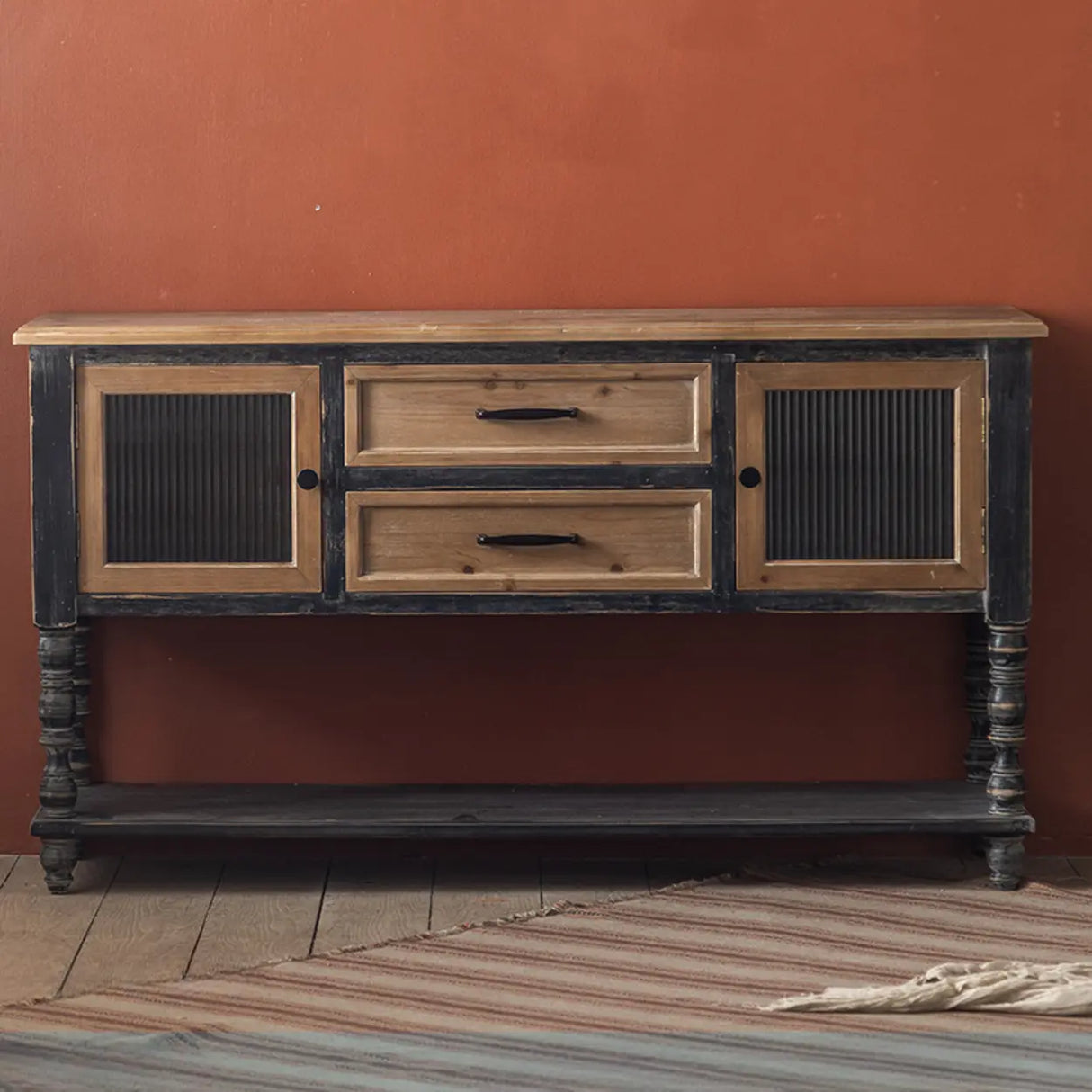 Antique Storage Carved Wood Console Table with Shelf Image - 2