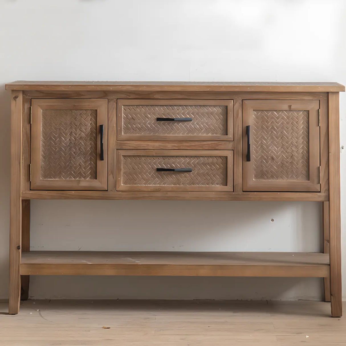 Antique Storage Carved Wood Console Table with Shelf Image - 3