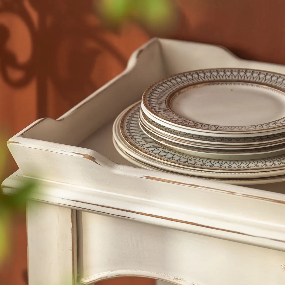 Antique Storage Carved Wood Console Table with Shelf Image - 8