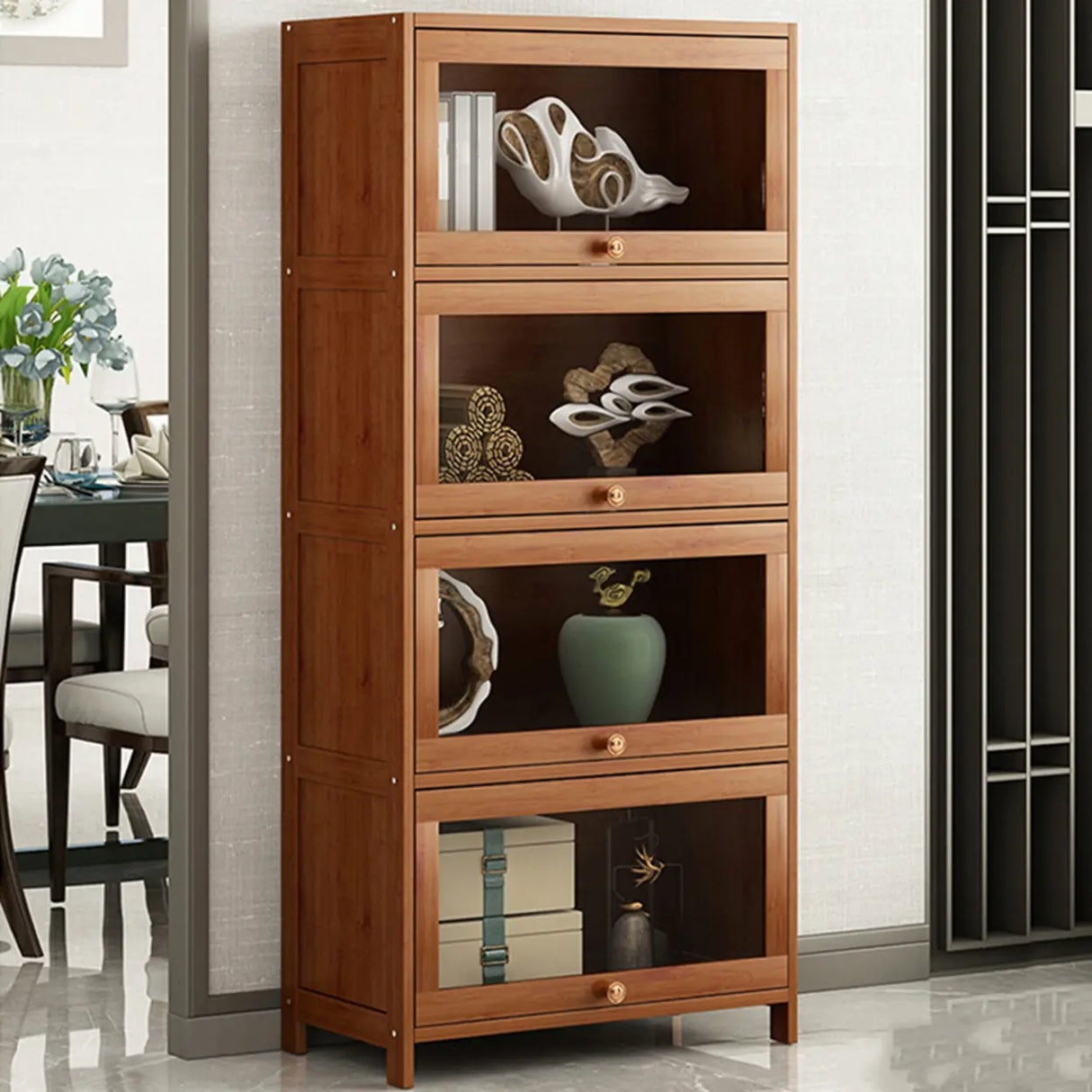 Antique Vertical Brown Wood Cabinet Storage Bookcase Image - 1