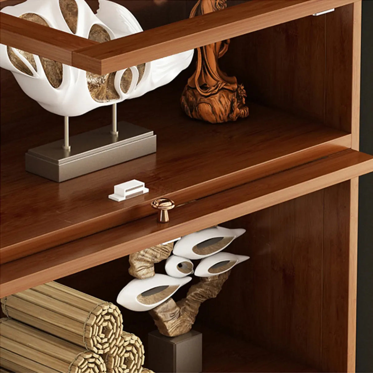 Antique Vertical Brown Wood Cabinet Storage Bookcase Image - 10