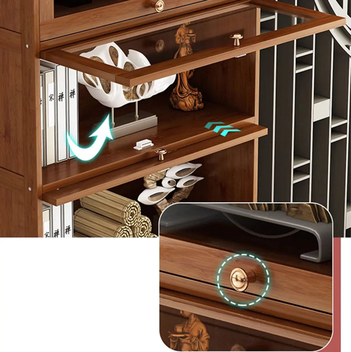 Antique Vertical Brown Wood Cabinet Storage Bookcase Image - 12