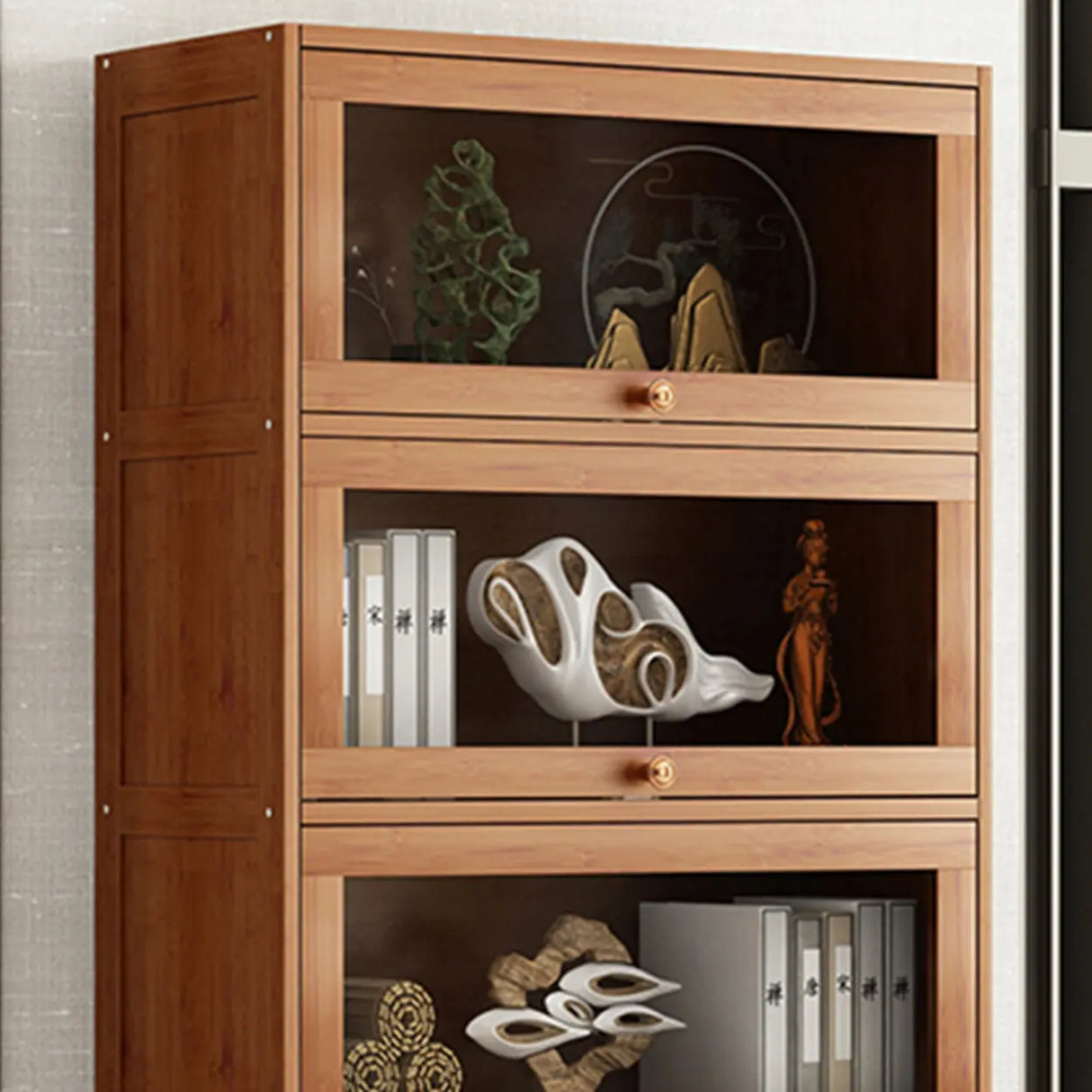 Antique Vertical Brown Wood Cabinet Storage Bookcase Image - 13