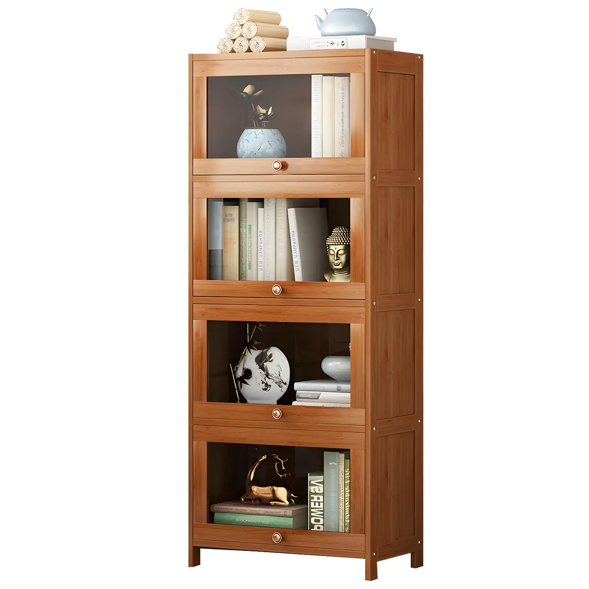 Antique Vertical Brown Wood Cabinet Storage Bookcase Image - 14