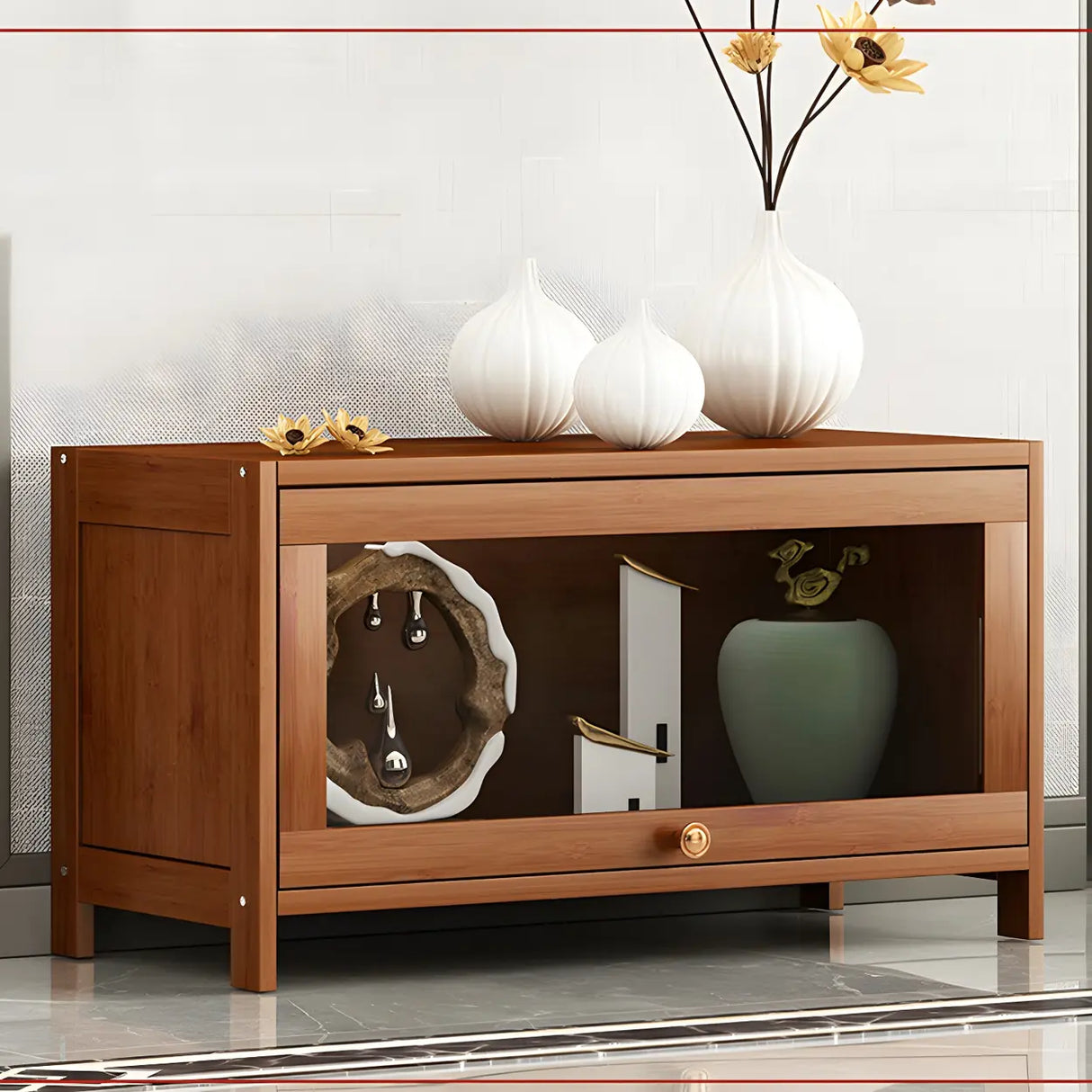 Antique Vertical Brown Wood Cabinet Storage Bookcase Image - 2