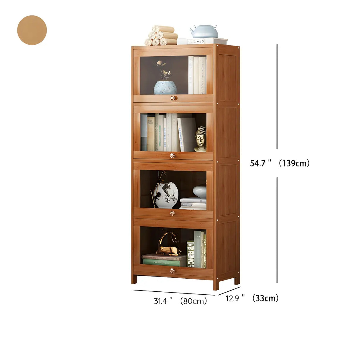 Antique Vertical Brown Wood Cabinet Storage Bookcase Image - 29