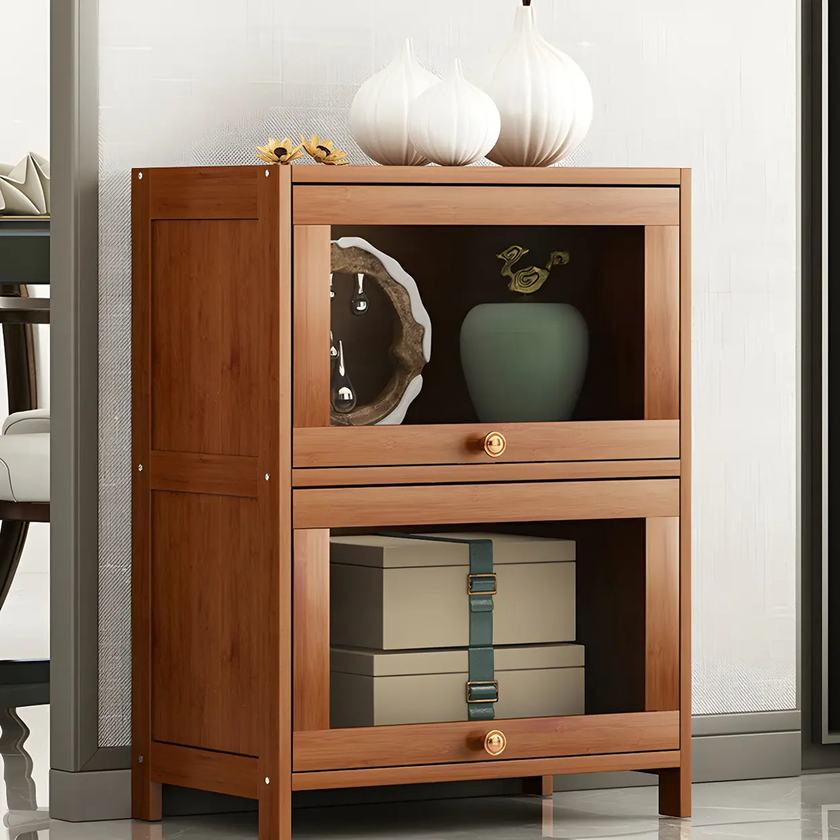 Antique Vertical Brown Wood Cabinet Storage Bookcase Image - 3