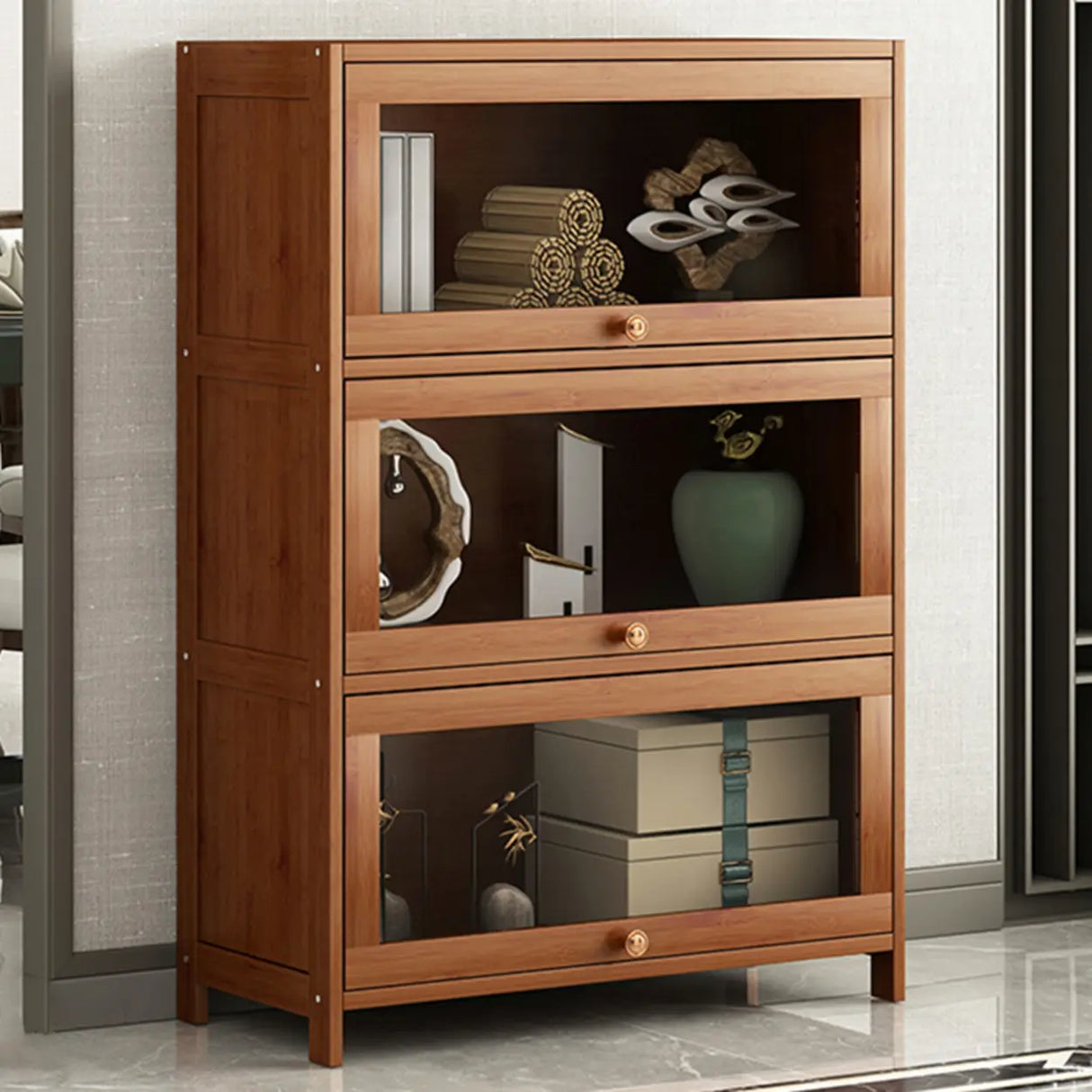 Antique Vertical Brown Wood Cabinet Storage Bookcase Image - 4